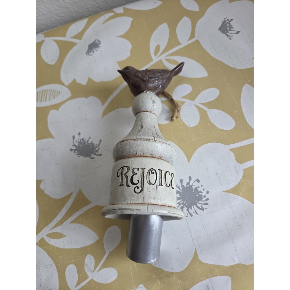 Bird On Rustic Bell Hanging Ornament With "Rejoice " On  Front Resin Religion